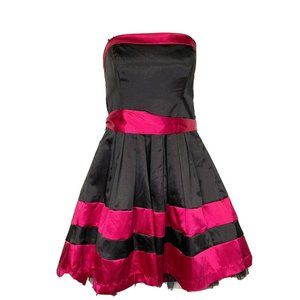 New XOXO Black‎ Hot Pink Strapless Zip Up Layered Junior Party Formal Dress Sz 9